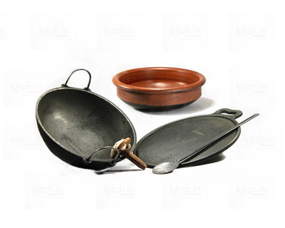 Hand Seasoned Cast Iron & Clay Starter Set- A Must in a kitchen
