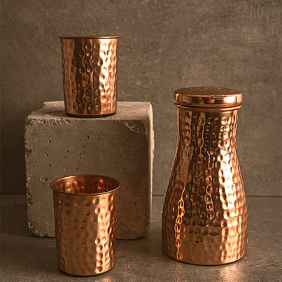 copper bottle and glass set